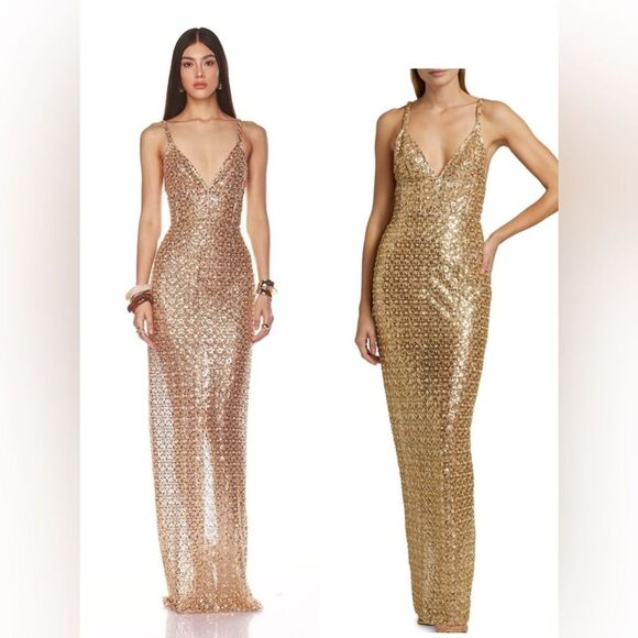 NWOT BRONX AND BANCO Allegra Gold Sequin Maxi Dress, size XS - Picture 2 of 16